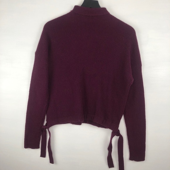 BCBGMaxazria Ribbed Side-Tie Sweater in Dark Purpl - Picture 5 of 5